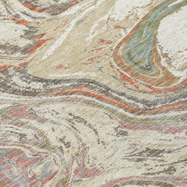 Homeroots 3' Beige Pink And Blue Abstract Washable Area Rug - Perfect For Indoor And Outdoor Spaces, Durable Design 8' X 10' Polyester 602614