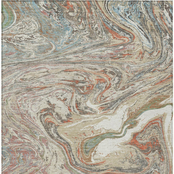 Homeroots 3' Beige Pink And Blue Abstract Washable Area Rug - Perfect For Indoor And Outdoor Spaces, Durable Design 9' X 12' Polyester 602615