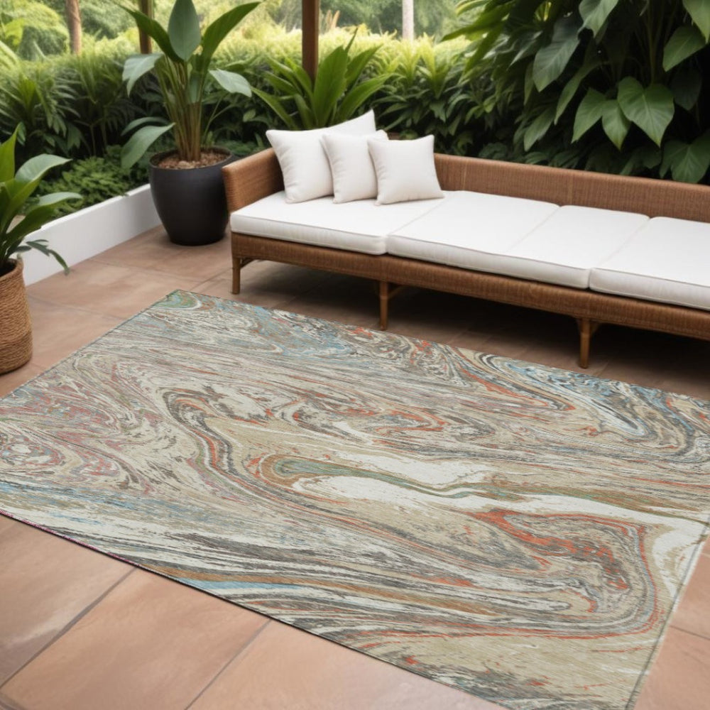 HomeRoots 9' Abstract Washable Area Rug in Beige, Pink & Blue - Durable, Stylish, Perfect for Indoor/Outdoor Use 602615