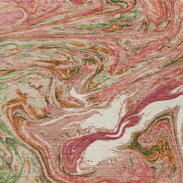 Homeroots 3' Beige Pink And Blue Abstract Washable Area Rug - Perfect For Indoor And Outdoor Spaces, Durable Design 3' X 5' Polyester 602617