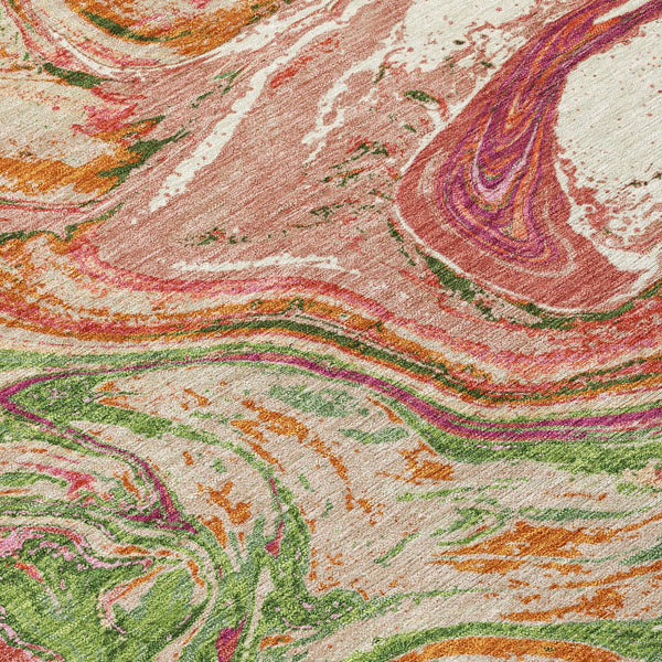 Homeroots 3' Beige Pink And Blue Abstract Washable Area Rug - Perfect For Indoor And Outdoor Spaces, Durable Design 3' X 5' Polyester 602617