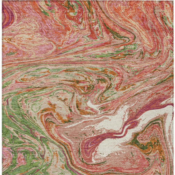 Homeroots 3' Beige Pink And Blue Abstract Washable Area Rug - Perfect For Indoor And Outdoor Spaces, Durable Design 5' X 8' Polyester 602618