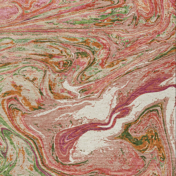 Homeroots 3' Beige Pink And Blue Abstract Washable Area Rug - Perfect For Indoor And Outdoor Spaces, Durable Design 5' X 8' Polyester 602618