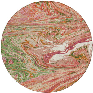 Homeroots 3' Beige Pink And Blue Abstract Washable Area Rug - Perfect For Indoor And Outdoor Spaces, Durable Design 8' Round Polyester 602619