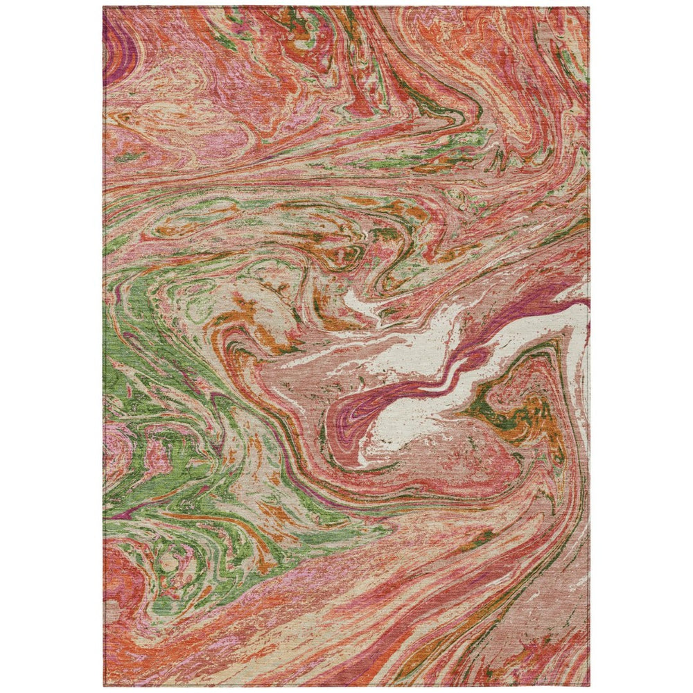 HomeRoots 9' X 12' Coral Green & Ivory Abstract Area Rug - Durable, Washable, Indoor/Outdoor, Easy Care Design 602621