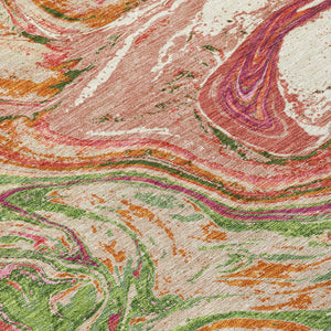 Homeroots 3' Beige Pink And Blue Abstract Washable Area Rug - Perfect For Indoor And Outdoor Spaces, Durable Design 10' X 14' Polyester 602622