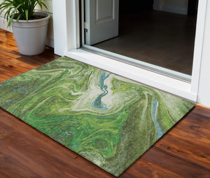 Homeroots 3' Beige Pink And Blue Abstract Washable Area Rug - Perfect For Indoor And Outdoor Spaces, Durable Design 3' X 5' Polyester 602623