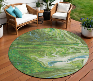 Homeroots 3' Beige Pink And Blue Abstract Washable Area Rug - Perfect For Indoor And Outdoor Spaces, Durable Design 8' Round Polyester 602625