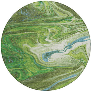 Homeroots 3' Beige Pink And Blue Abstract Washable Area Rug - Perfect For Indoor And Outdoor Spaces, Durable Design 8' Round Polyester 602625