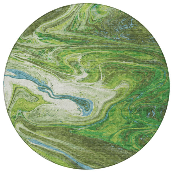 Homeroots 3' Beige Pink And Blue Abstract Washable Area Rug - Perfect For Indoor And Outdoor Spaces, Durable Design 8' Round Polyester 602625