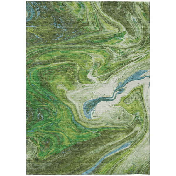 HomeRoots 5' Modern Abstract Washable Area Rug in Green, Blue, and Ivory for Indoor & Outdoor Spaces 8' X 10' 602626