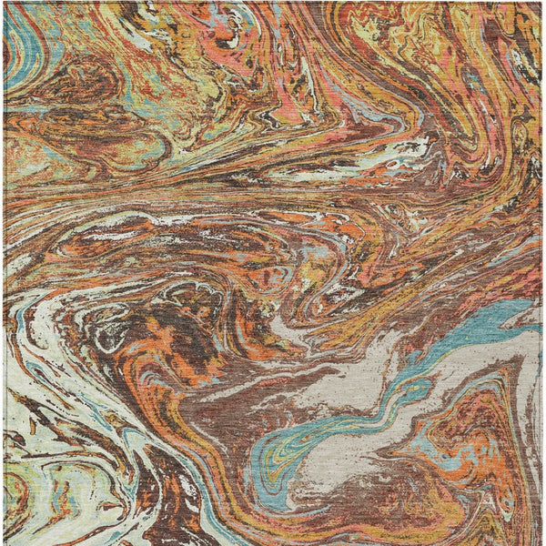 Homeroots 3' Beige Pink And Blue Abstract Washable Area Rug - Perfect For Indoor And Outdoor Spaces, Durable Design 3' X 5' Polyester 602629