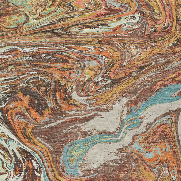 Homeroots 3' Beige Pink And Blue Abstract Washable Area Rug - Perfect For Indoor And Outdoor Spaces, Durable Design 3' X 5' Polyester 602629