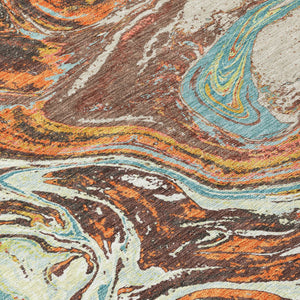 Homeroots 3' Beige Pink And Blue Abstract Washable Area Rug - Perfect For Indoor And Outdoor Spaces, Durable Design 3' X 5' Polyester 602629