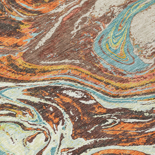 Homeroots 3' Beige Pink And Blue Abstract Washable Area Rug - Perfect For Indoor And Outdoor Spaces, Durable Design 3' X 5' Polyester 602629