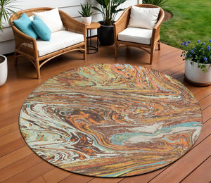 Homeroots 3' Beige Pink And Blue Abstract Washable Area Rug - Perfect For Indoor And Outdoor Spaces, Durable Design 8' Round Polyester 602631
