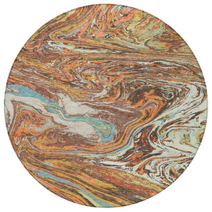 Homeroots 3' Beige Pink And Blue Abstract Washable Area Rug - Perfect For Indoor And Outdoor Spaces, Durable Design 8' Round Polyester 602631