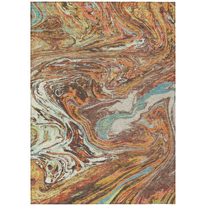 HomeRoots 9' X 12' Khaki Brown & Blue Abstract Washable Area Rug - Durable, Stylish for Indoor/Outdoor Use! 602633