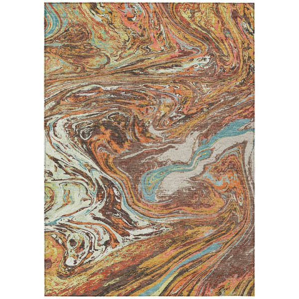 HomeRoots 9' X 12' Khaki Brown & Blue Abstract Washable Area Rug - Durable, Stylish for Indoor/Outdoor Use! 602633