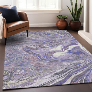 Homeroots 3' Beige Pink And Blue Abstract Washable Area Rug - Perfect For Indoor And Outdoor Spaces, Durable Design 5' X 8' Polyester 602636