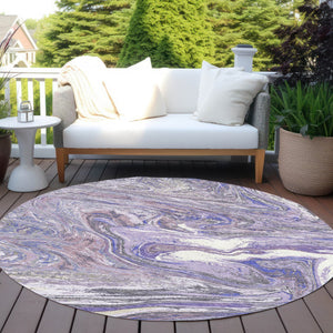 Homeroots 3' Beige Pink And Blue Abstract Washable Area Rug - Perfect For Indoor And Outdoor Spaces, Durable Design 8' Round Polyester 602637