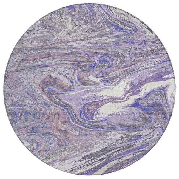 HomeRoots 5' Abstract Lavender Purple and Gray Area Rug - Durable, Washable Design for Indoor & Outdoor Use 8' Round 602637