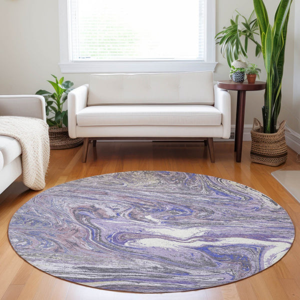 Homeroots 3' Beige Pink And Blue Abstract Washable Area Rug - Perfect For Indoor And Outdoor Spaces, Durable Design 8' Round Polyester 602637