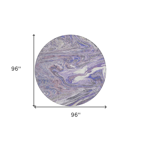 Homeroots 3' Beige Pink And Blue Abstract Washable Area Rug - Perfect For Indoor And Outdoor Spaces, Durable Design 8' Round Polyester 602637