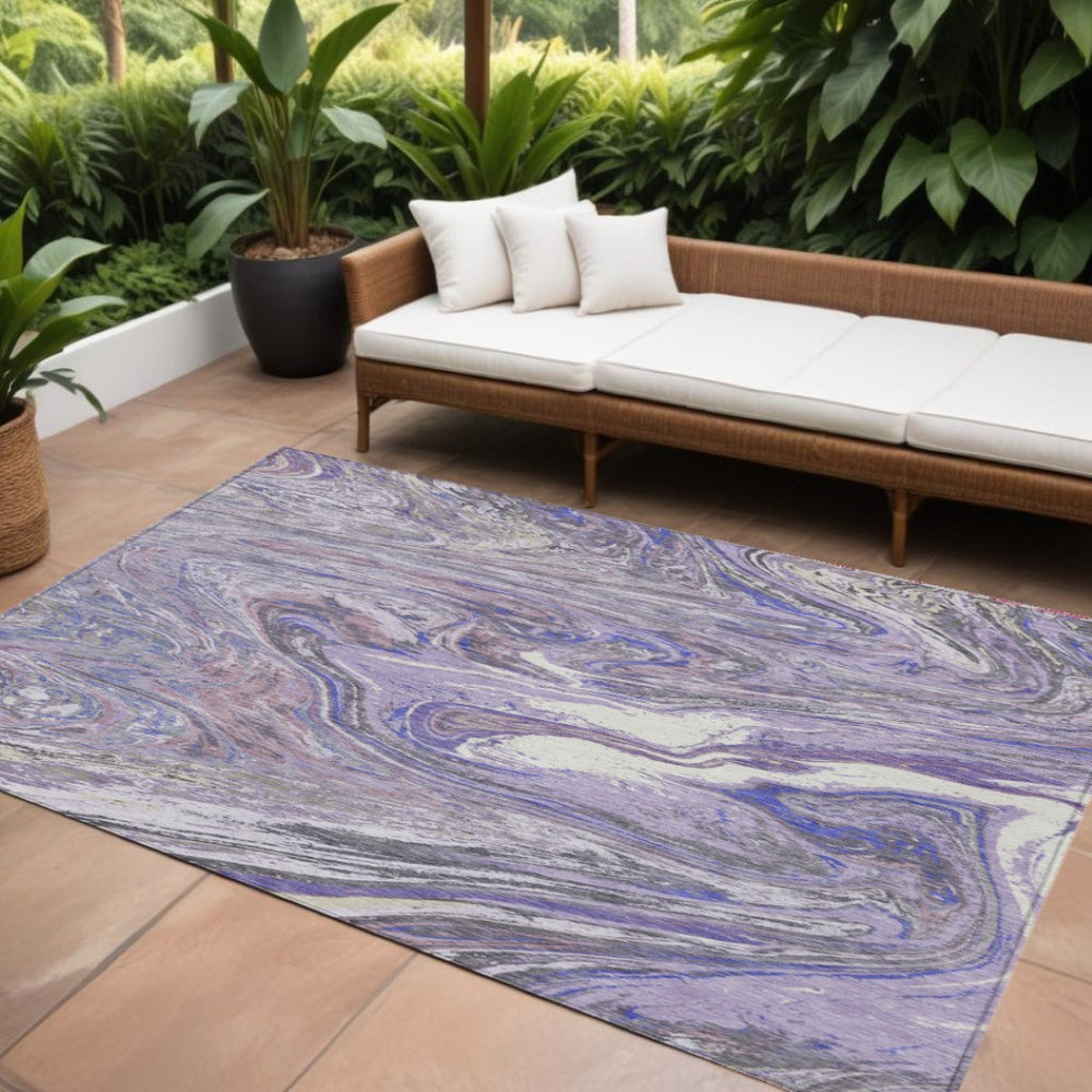 HomeRoots 5' Abstract Lavender Purple and Gray Area Rug - Durable, Washable Design for Indoor & Outdoor Use 10' X 14' 602640