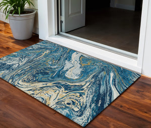 Homeroots 3' Beige Pink And Blue Abstract Washable Area Rug - Perfect For Indoor And Outdoor Spaces, Durable Design 3' X 5' Polyester 602641