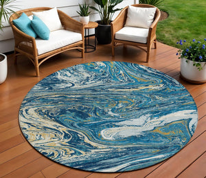 Homeroots 3' Beige Pink And Blue Abstract Washable Area Rug - Perfect For Indoor And Outdoor Spaces, Durable Design 8' Round Polyester 602643