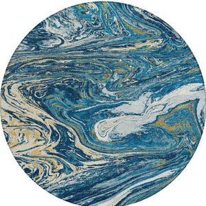 Homeroots 3' Beige Pink And Blue Abstract Washable Area Rug - Perfect For Indoor And Outdoor Spaces, Durable Design 8' Round Polyester 602643