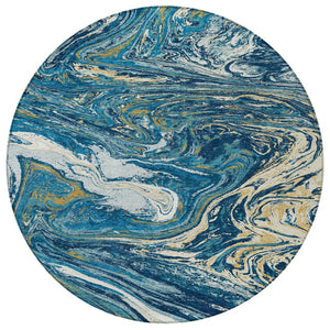 Homeroots 3' Beige Pink And Blue Abstract Washable Area Rug - Perfect For Indoor And Outdoor Spaces, Durable Design 8' Round Polyester 602643