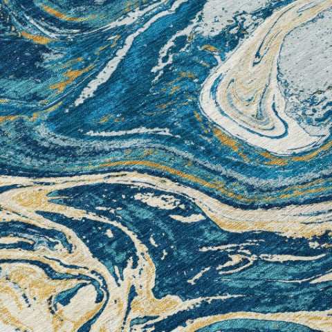 Homeroots 3' Beige Pink And Blue Abstract Washable Area Rug - Perfect For Indoor And Outdoor Spaces, Durable Design 9' X 12' Polyester 602645