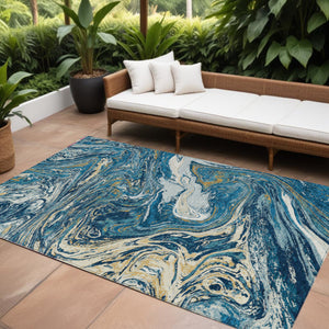Homeroots 3' Beige Pink And Blue Abstract Washable Area Rug - Perfect For Indoor And Outdoor Spaces, Durable Design 10' X 14' Polyester 602646