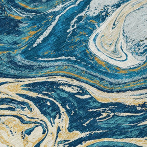 Homeroots 3' Beige Pink And Blue Abstract Washable Area Rug - Perfect For Indoor And Outdoor Spaces, Durable Design 10' X 14' Polyester 602646