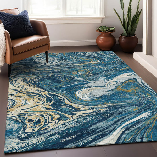 Homeroots 3' Beige Pink And Blue Abstract Washable Area Rug - Perfect For Indoor And Outdoor Spaces, Durable Design 10' X 14' Polyester 602646