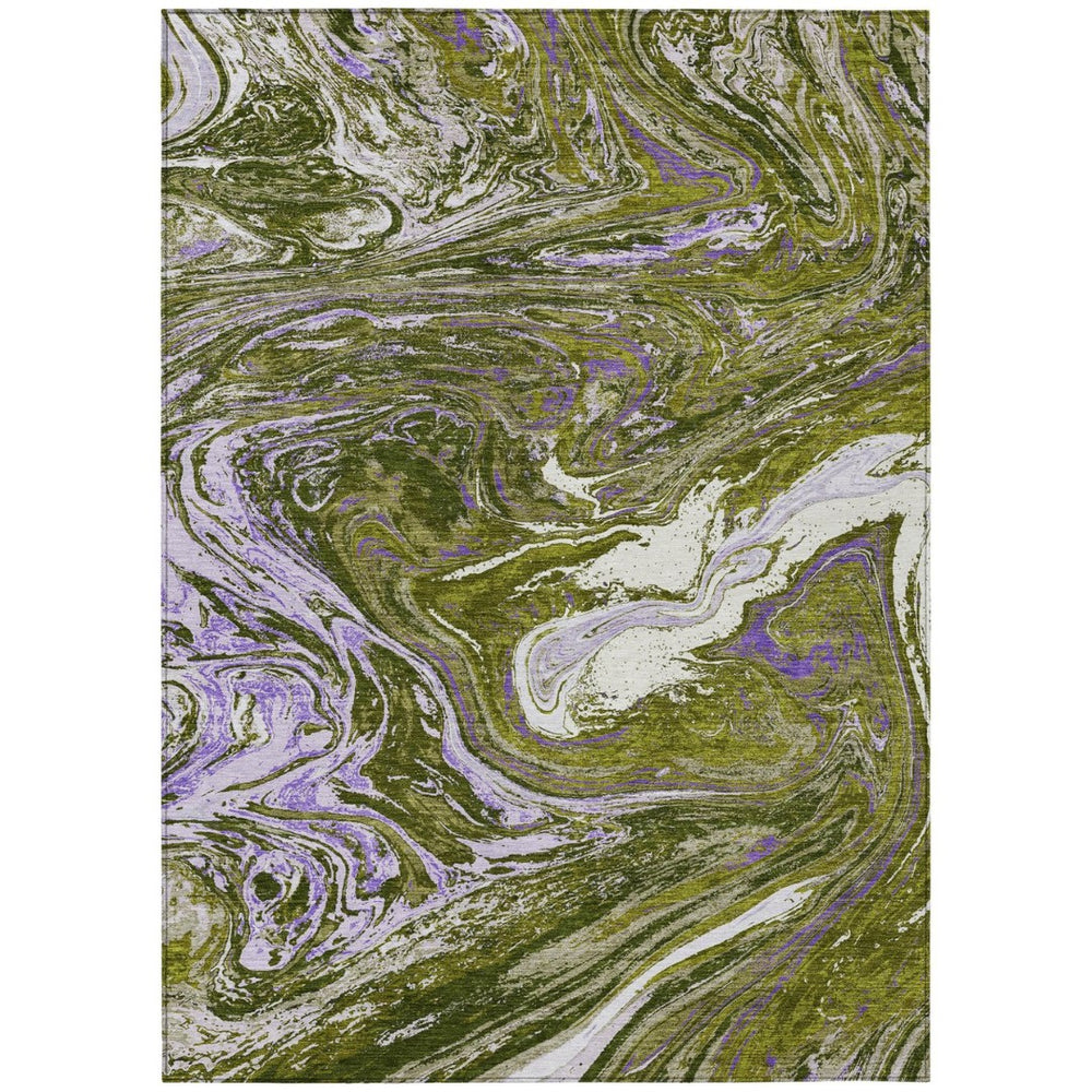 HomeRoots 5' Abstract Olive Green, Purple & Beige Area Rug – Durable, Washable, Indoor/Outdoor Comfort & Style 5' X 8' 602648