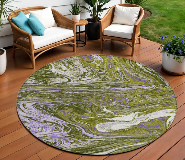 Homeroots 3' Beige Pink And Blue Abstract Washable Area Rug - Perfect For Indoor And Outdoor Spaces, Durable Design 8' Round Polyester 602649