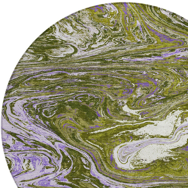 Homeroots 3' Beige Pink And Blue Abstract Washable Area Rug - Perfect For Indoor And Outdoor Spaces, Durable Design 8' Round Polyester 602649