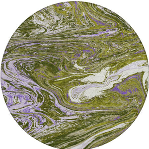 Homeroots 3' Beige Pink And Blue Abstract Washable Area Rug - Perfect For Indoor And Outdoor Spaces, Durable Design 8' Round Polyester 602649