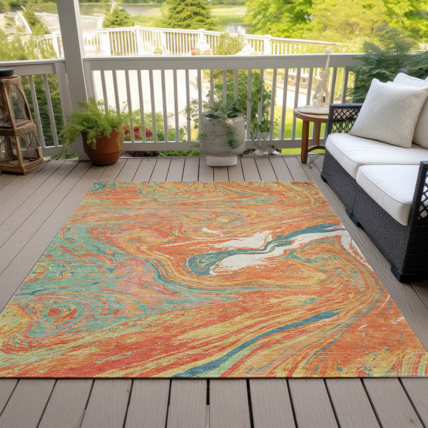Homeroots 3' Beige Pink And Blue Abstract Washable Area Rug - Perfect For Indoor And Outdoor Spaces, Durable Design 3' X 5' Polyester 602653