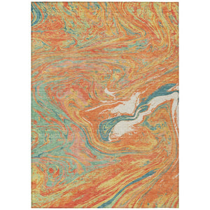 HomeRoots 5' Abstract Indoor Outdoor Area Rug in Orange, Green, and Beige - Durable, Washable & Stylish Accent 5' X 8' 602654