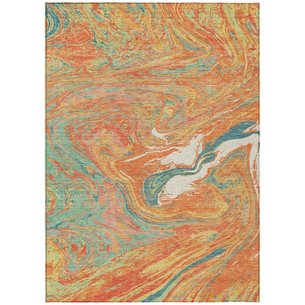 HomeRoots 5' Abstract Indoor Outdoor Area Rug in Orange, Green, and Beige - Durable, Washable & Stylish Accent 5' X 8' 602654