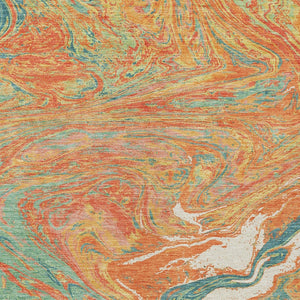 Homeroots 3' Beige Pink And Blue Abstract Washable Area Rug - Perfect For Indoor And Outdoor Spaces, Durable Design 5' X 8' Polyester 602654