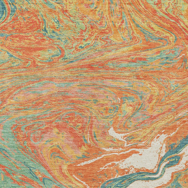 Homeroots 3' Beige Pink And Blue Abstract Washable Area Rug - Perfect For Indoor And Outdoor Spaces, Durable Design 5' X 8' Polyester 602654