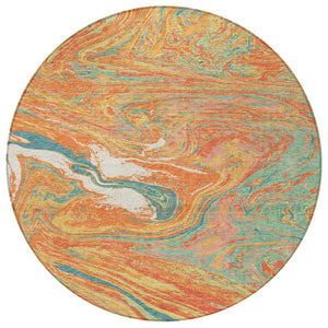 Homeroots 3' Beige Pink And Blue Abstract Washable Area Rug - Perfect For Indoor And Outdoor Spaces, Durable Design 8' Round Polyester 602655