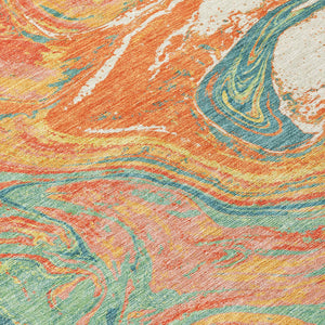 Homeroots 3' Beige Pink And Blue Abstract Washable Area Rug - Perfect For Indoor And Outdoor Spaces, Durable Design 8' X 10' Polyester 602656