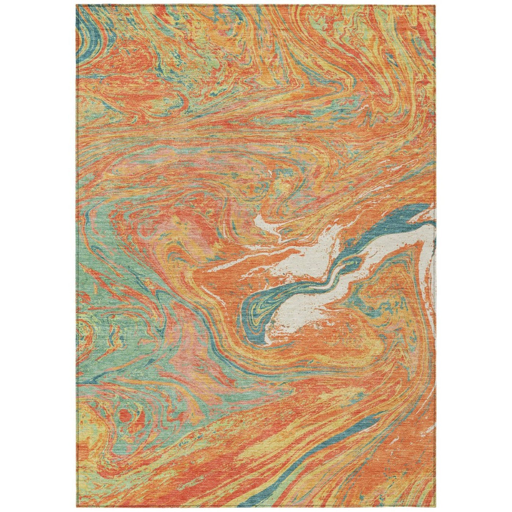 HomeRoots 9' Modern Abstract Area Rug in Orange, Green & Beige – Washable, Indoor/Outdoor, Stain-Resistant! 602657