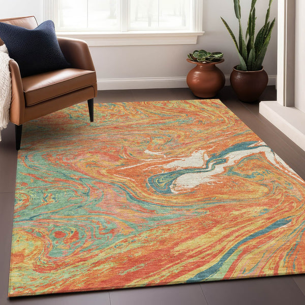 Homeroots 3' Beige Pink And Blue Abstract Washable Area Rug - Perfect For Indoor And Outdoor Spaces, Durable Design 9' X 12' Polyester 602657